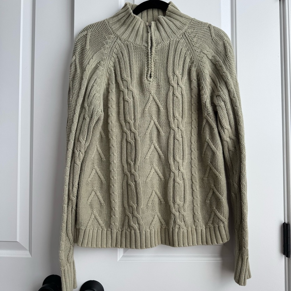 Jillian Nicole Sage Green 100% Cotton Cable Knit Zip Sweater L
